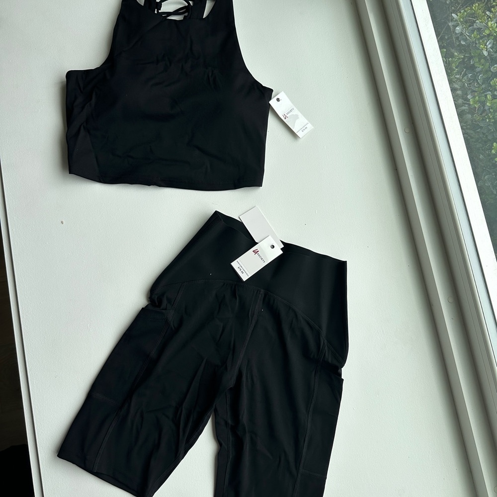 Black Athletic Crop Top and Shorts Set